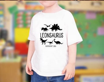 Body / T-Shirt Dinosaurus Brontosaurus T-Rex met naam en jaartal voor je verjaardag in de kleur naar keuze