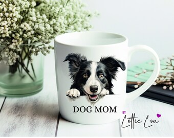 Personalisierte Tasse Dog Mom mit Hunderasse Border Collie auch mit Wunschname