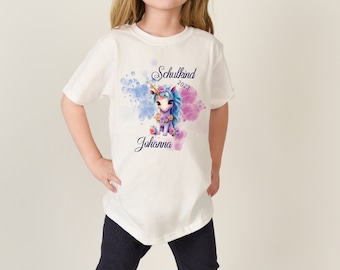 Camiseta unicornio colegial 2023 con nombre y año para regalo matriculación escolar