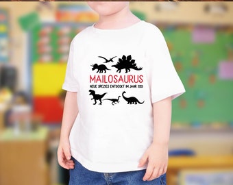 Body/T-shirt dinosaurus met naam en jaartal voor je verjaardag in de kleur naar keuze