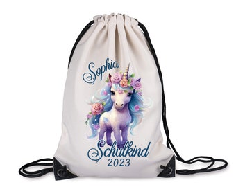 Bolsa deporte escolar infantil unicornio con nombre o lettering deseado