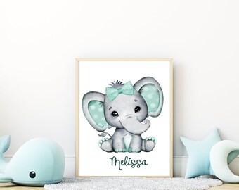 Poster Bild Kinderzimmer Elefant Name zur Geburt, Taufe, Geburtstag