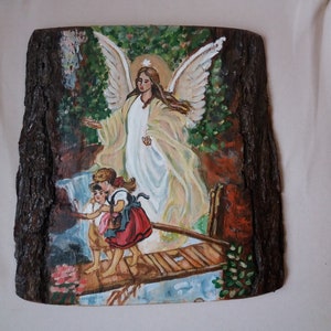 Christian Gifts Guardian Angel Icon - painted on wood, tempera painting, natural pigment, traditional painting in Middle Age