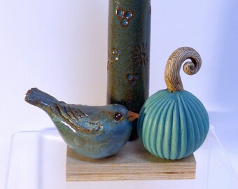Garden ceramics/garden decorations) Gift for garden fans/BEDSTECKER ENSEMBLE/Set of 3 in turquoise tones