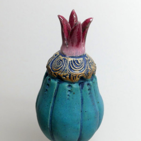 Garden ceramics, bed plug "FLORAL OBJECT" pink-blue-turquoise