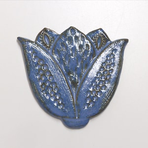 Carrelage mosaïque/décoration de jardin/carrelage céramique « fleur de tulipe stylisée », bleu vif brillant