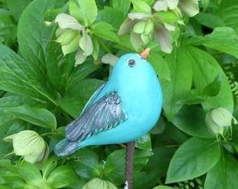 Garden ceramic CERAMIC BIRD turquoise matt