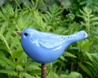 Light blue ceramic bird, frost-resistant, to put on a stick