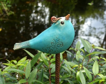 Tuinkeramiek CERAMIC BIRD turquoise mat