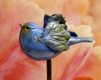 Céramique de jardin, STECKBIRD en bleu vif brillant