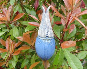 frost-resistant ceramic flowerbed plug large FLOWER BUD, opening in shades of blue