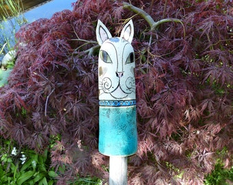 Garden ceramics Ceramic cat garden guard "KATER Casanova" in turquoise