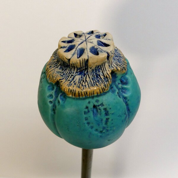 Collectible item/noble garden decoration/garden ceramics/SEED CAPSULE/POPPY CAPSULE turquoise