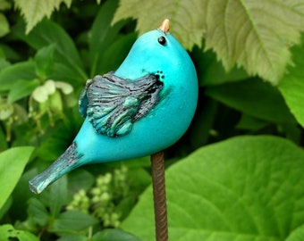 Garden ceramic CERAMIC BIRD turquoise matt