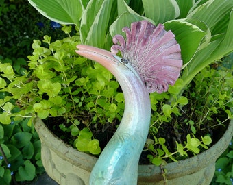 frostfeste Gartenkeramik "PARADIESVOGEL" in Türkistönen und Rosa