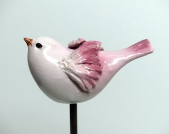 frost-proof garden ceramics/ceramic bird white and pink