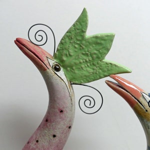 Frost-proof garden ceramic "BIRD OF PARADISE" in pink-green