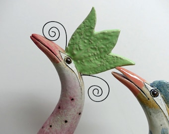 Frost-proof garden ceramic "BIRD OF PARADISE" in pink-green