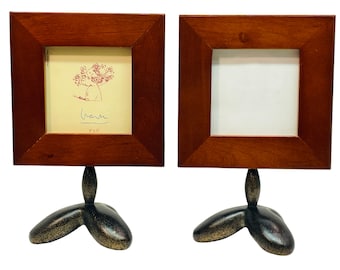 2 Michael Graves Memphis Style Postmodern Standing Metal Tripod Photo Frames Set