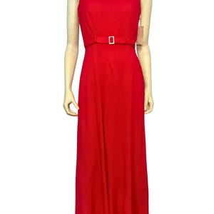 Vtg 90s Moda Int&#39;l Sz 4 Slim Maxi Dress Scoop Neck Belted Side Buttons Red New