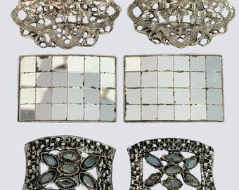 Lot of 3 Vintage 1950s MCM Metal Shoe Buckles Silver-tone 2.5"W inc. Musi, WS Co