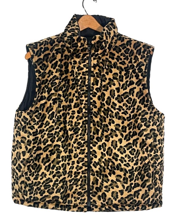 Carolina Colours Sz M Reversible Puffy Zip-up Vest Black PU & Faux