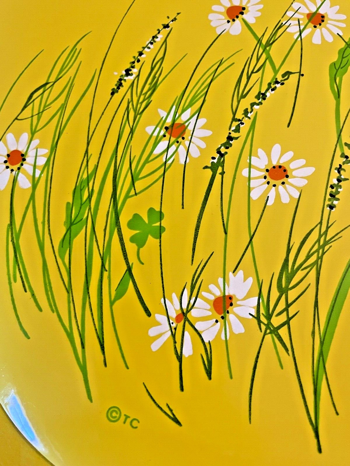 Set of 5 Vtg 70s Yellow Daisy Flower & Butterfly Oval Vinyl Foam