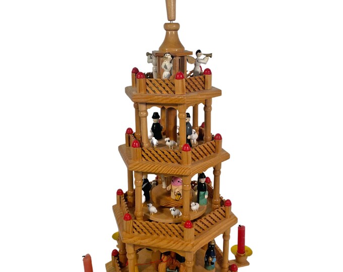 Old World German Style Wood Windmill Christmas Decoration 4 Tiers