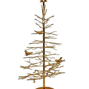 Gold Metal Wire Christmas Tree Tabletop Decor Decorated with Birds & a Star 21"H