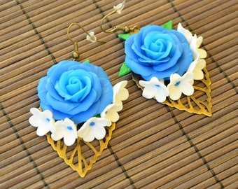 Polymer Clay Earrings Roses Floral Jewelry Mother's Day Birthday Easter Gift