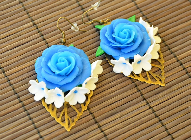 Ohrhänger aus Fimo Ohrringe mit Polymer Clay Rosen Floral Schmuck Muttertag Geburtstag Ostern Geschenk Bild 1