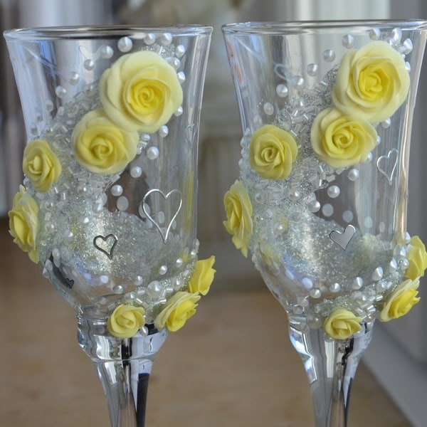 Belles lunettes pour mariage ou décoration Verres de mariage Verres à champagne Ensemble de mariage Cadeau de Pâques Cadeau de fête des mères Cadeau