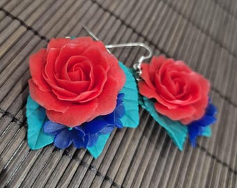 Earrings made of Fimo Earrings with Polymer Clay Roses Floral Jewelry Mother&#39;s Day Birthday Easter Gift Christmas Gift