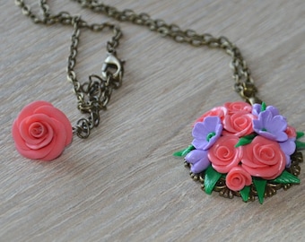 Collier collier avec pendentif en Fimo Fimoperlen cadeau romantique pour eux perles colorées Fête des Mères Cadeau Saint-Valentin