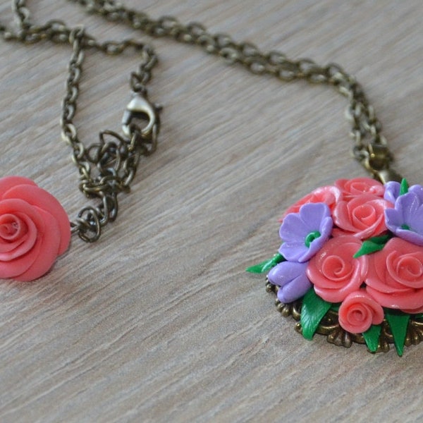 Collier collier avec pendentif en Fimo Fimoperlen cadeau romantique pour eux perles colorées Fête des Mères Cadeau Saint-Valentin