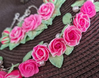 Schmucksets Halskette Fimo Statement Kette Blumen-Set Blumenschmuck Geschenk für sie Armband Muttertag Geschenk Weihnachtsgeschenk