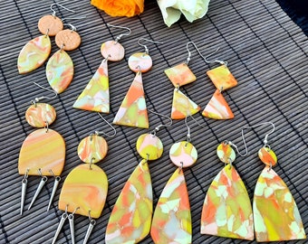 Polymer Clay Ohrringe Ohrhänger Sommerohrringe Goldfarben rund handgefertigt Ohrstecker Geschenk Geometrisch boho Weihnachtsgeschenk