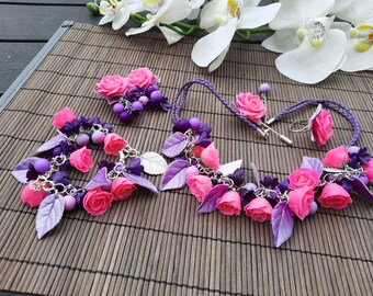 Sieraden set polymeer klei ketting hanger bloem set bloemen sieraden armband cadeau voor haar broche pin kerstcadeau