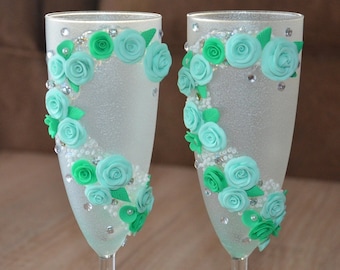 Belles lunettes pour mariage ou décoration Verres de mariage Verres à champagne Ensemble de mariage Cadeau de fête des mères Cadeau de Noël