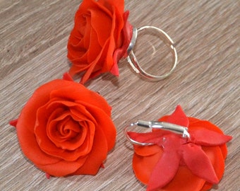 Boucles d'oreilles bijoux fleur cadeau pour elle bijoux en argile polymère fleur d'été cadeau de Noël rouge bijoux calendrier de l'avent