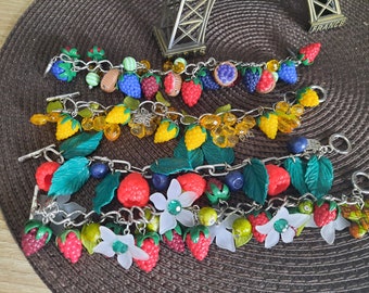 Bracelet made of fimo gourmet candy gourmet jewel macaroon, candy sweet gift begging bracelet mix berries Christmas gift