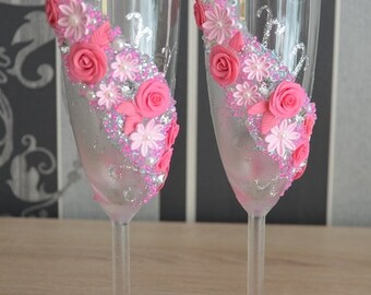 Beautiful glasses for wedding or decoration wedding glasses champagne glasses wedding set mother's day gift christmas present