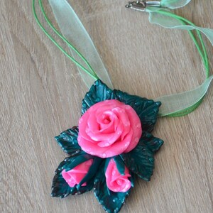 Necklace with pendant made of Fimo Rose Pendant Flowers Polymer Clay Flower Jewelry Christmas Gift Birthday Mother&#39;s Day Gift