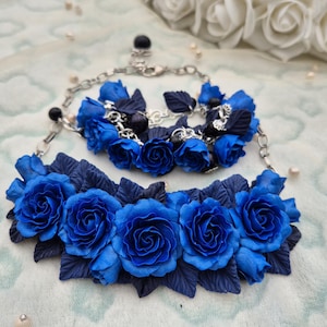 Schmuck-Set Halskette Blumenschmuck Geschenk für sie Statement Halskette Armband Blumenarmband Geburtstag Muttertag Weihnachtsgeschenk