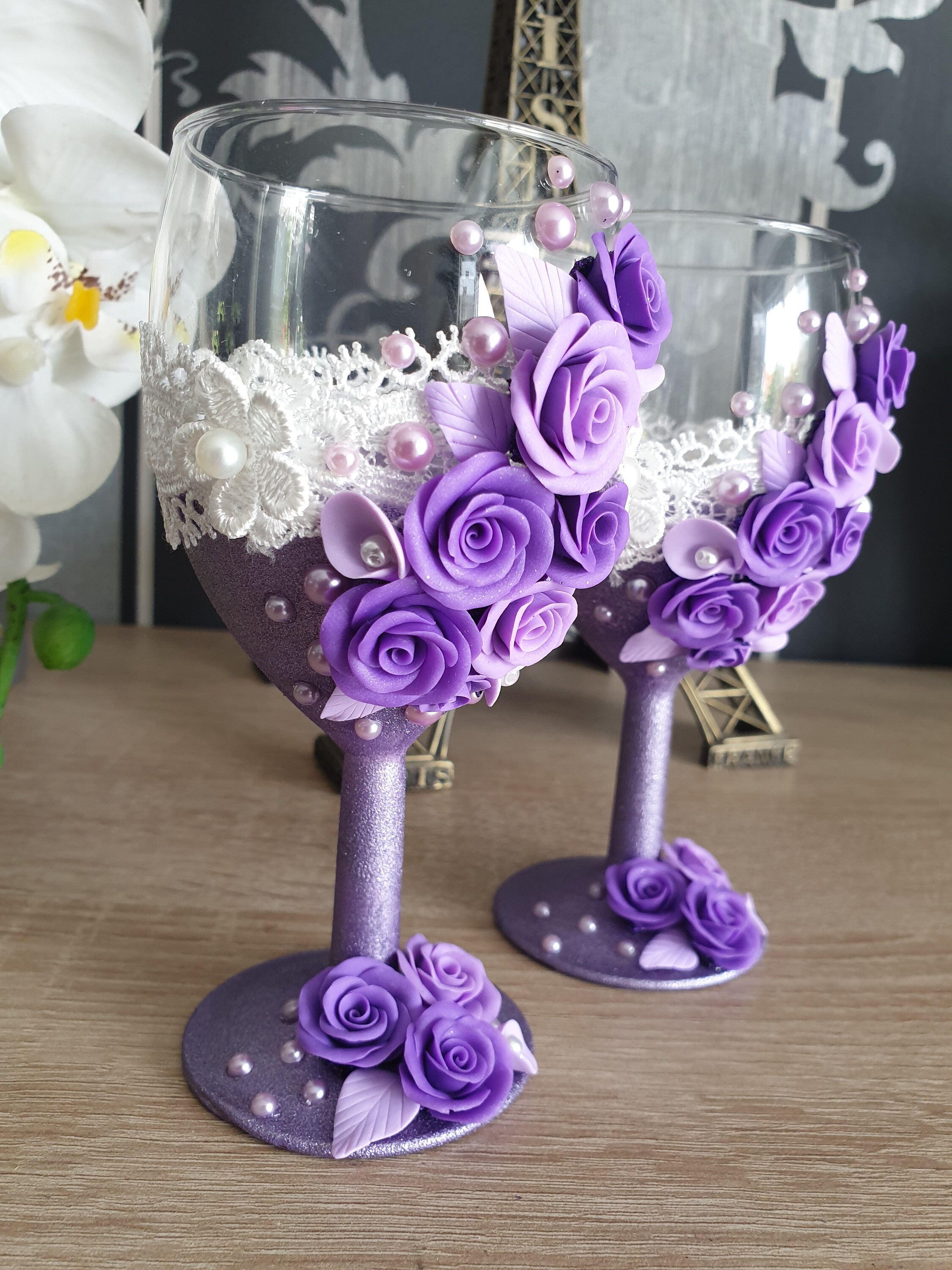 Beautiful glasses for wedding or decoration, wedding glasses, champagne glasses, wedding set, picture frame, photo frame, gift