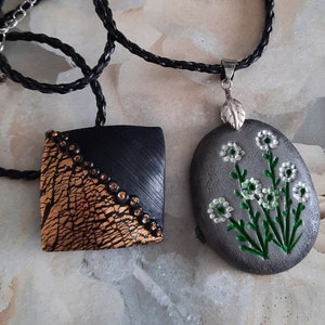 Necklace leather strap with pendant made of polymer clay handmade polymer clay necklace choker modern jewelry chain Easter gift Mother&#39;s Day gift