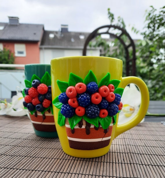 Mug Mug Decoration From Fimo Polymer Clay Decorated Mugs Unique Gift 3D Cup  Floral Decor Birthday Christmas Gift - Etsy
