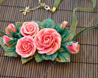 Armband met hanger gemaakt van Fimo Rose hanger bloemen polymeer klei bloemen decoratie pasen cadeau moederdag cadeau cadeau