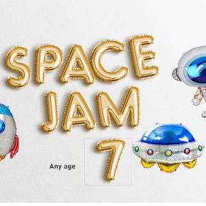 SPACE JAM 1 2 3 4 5 6 7 8 9 10 años Astronauta 16" Globos de letras Banner Gold Birthday Banners permite atascar dos lunas Garland Outerspace