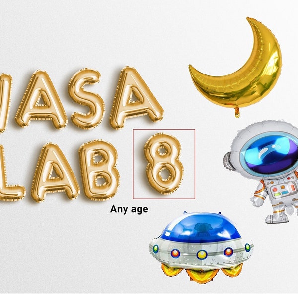 NASA LAB 1 2 3 4 5 6 7 8 9 10 years old Astronaut 16" Letter balloons Banner Gold Birthday Banners Space Party moon Garland Outerspace